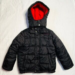 Calvin Klein Children Size 4 Puffer Hooded Toddler Jacket Black Red Kids Coat